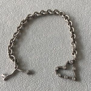 Sterling silver vintage Cupid arrow and heart chain bracelet and rhinestone